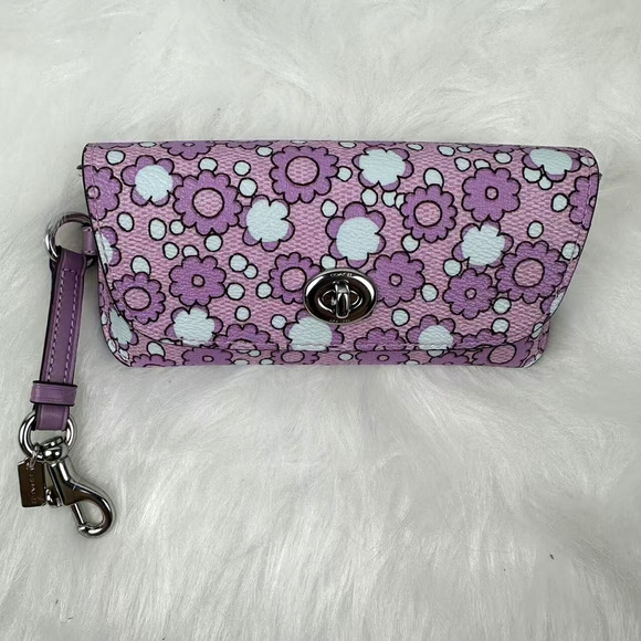 Coach Sunglass Case With Floral Print In canvas/Sv/Lily Multi Purple CBH02 NWT - Picture 1 of 3